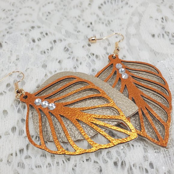 Fall Leaves Faux Leather Textured Earrings - Picture 7 of 9